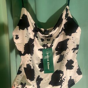 SHEIN Black and White Cow Print Women's Top